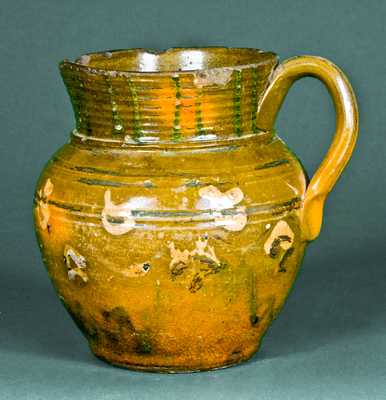 Early Redware Pitcher with Multi-Colored Slip Decoration