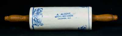 Blue-and-White Stoneware Rolling Pin w/ Alabama Advertising