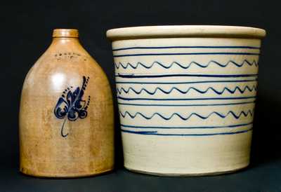 (2) Stoneware Pieces: Slip-Trailed Pot and E. & L. P. NORTON / BENNINGTON, VT. Jug