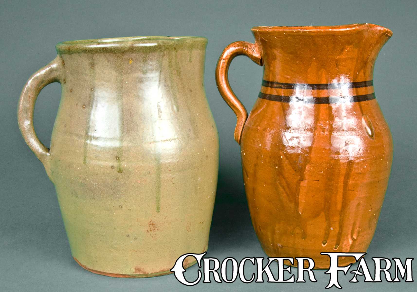 2 Pitchers, One D. M. Pound / Roanoke, AL Stoneware Pitcher -- Lot