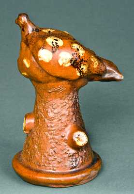 Slip-Decorated Redware Bird-on-Stump Whistle, probably PA