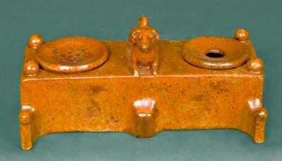 Redware Inkstand with Dog