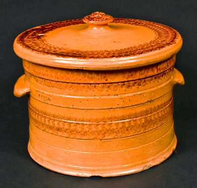 J. BELL (John Bell) Redware Sponged Butter Crock with Lid