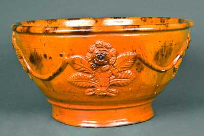 Redware Bowl with Applied Floral Decoration