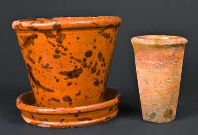 Lot of 2: Redware Flowerpot and Redware Seeder
