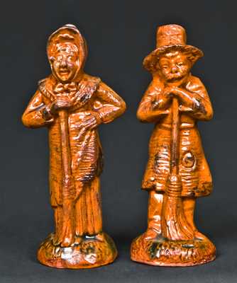 Rare Pair of Glazed Redware Figures
