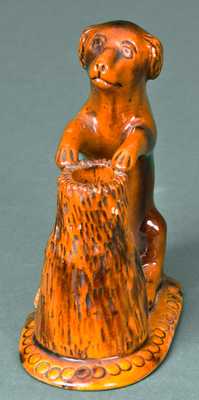 Rare Redware Standing Dog with Tree Stump, probably PA