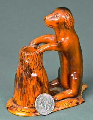 Rare Redware Standing Dog with Tree Stump, probably PA