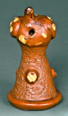 Slip-Decorated Redware Bird-on-Stump Whistle, probably PA