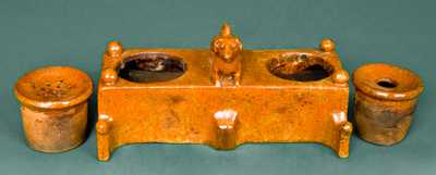 Redware Inkstand with Dog