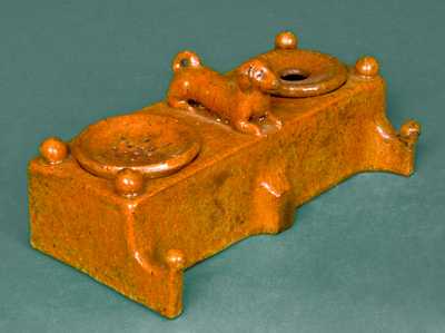 Redware Inkstand with Dog