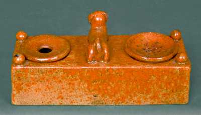 Redware Inkstand with Dog