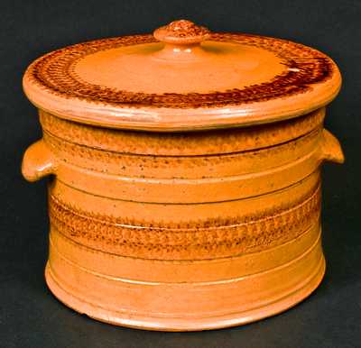 J. BELL (John Bell) Redware Sponged Butter Crock with Lid