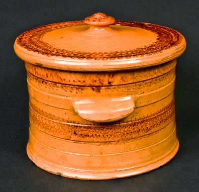 J. BELL (John Bell) Redware Sponged Butter Crock with Lid