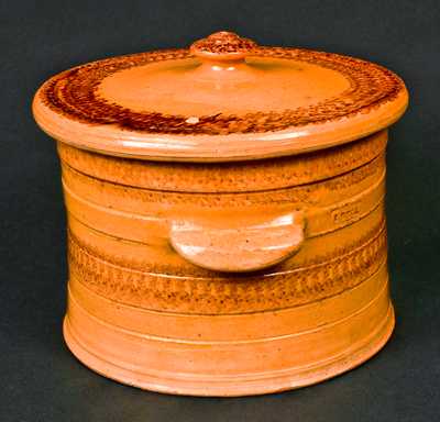 J. BELL (John Bell) Redware Sponged Butter Crock with Lid