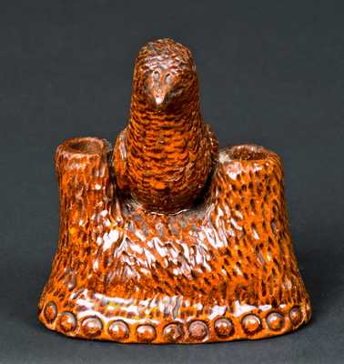 Redware Match Holder with Applied Bird