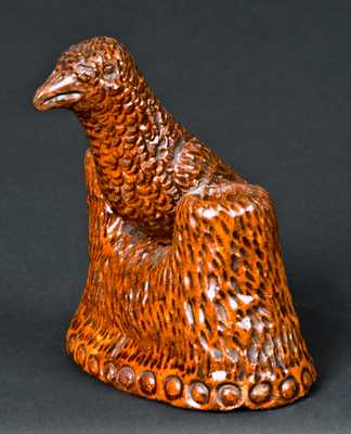 Redware Match Holder with Applied Bird