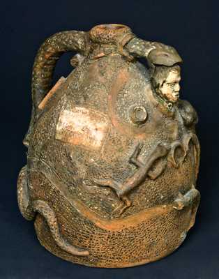 John L. Stone, Kosse, Texas Stoneware Snake Jug, Anna Pottery School