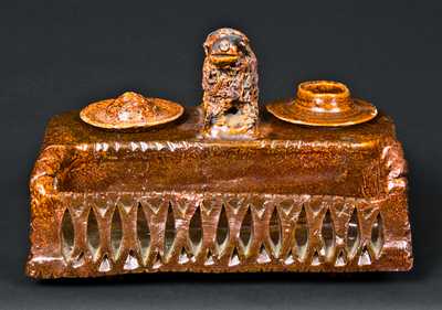 Shanksville, PA Redware Inkwell with Dog Finial