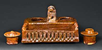 Shanksville, PA Redware Inkwell with Dog Finial