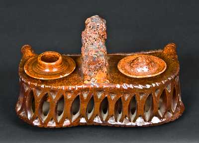 Shanksville, PA Redware Inkwell with Dog Finial