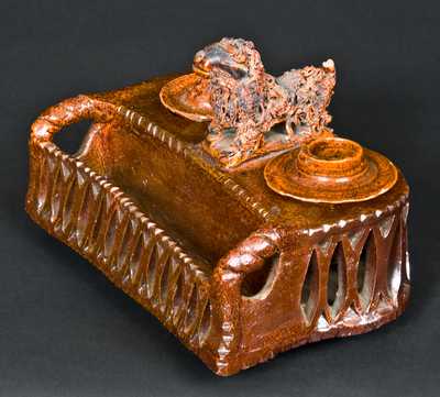 Shanksville, PA Redware Inkwell with Dog Finial