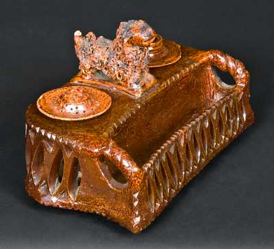 Shanksville, PA Redware Inkwell with Dog Finial