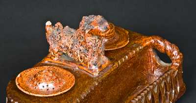 Shanksville, PA Redware Inkwell with Dog Finial