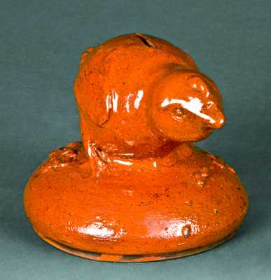 Redware Chick with Worms Bank