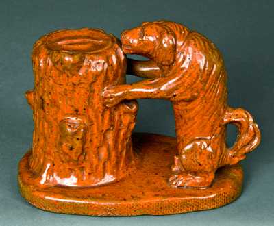 Redware Dog-with-Stump Bank