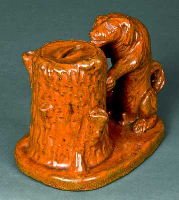 Redware Dog-with-Stump Bank