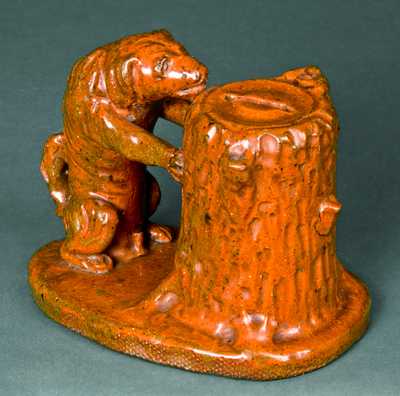 Redware Dog-with-Stump Bank