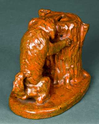 Redware Dog-with-Stump Bank