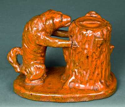 Redware Dog-with-Stump Bank