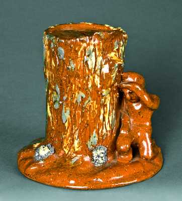 Redware Indian-with-Stump Bank, probably Pennsylvania