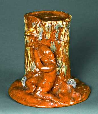 Redware Indian-with-Stump Bank