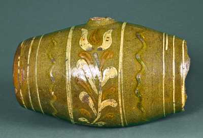 Tulip-Decorated Redware Keg, probably Pennsylvania