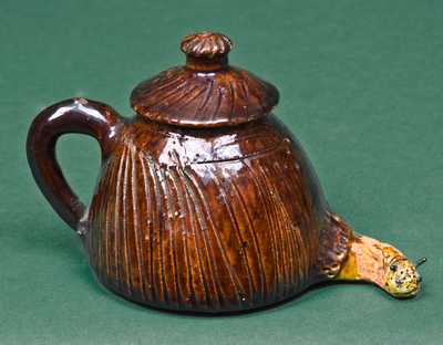 Miniature Redware Covered Pot w/ Applied Snail