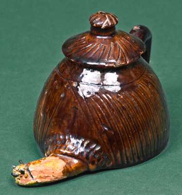 Miniature Redware Covered Pot w/ Applied Snail