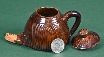 Miniature Redware Covered Pot w/ Applied Snail