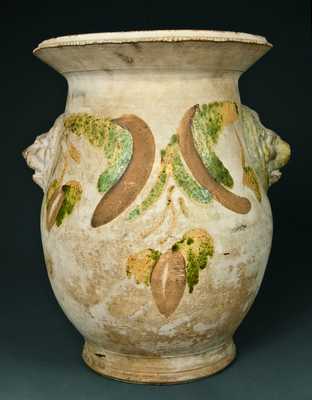 SOLOMON BELL / STRASBURG / Va Redware Shenandoah Lions Head Urn