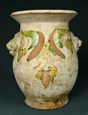 SOLOMON BELL / STRASBURG / Va Redware Lions Head Urn