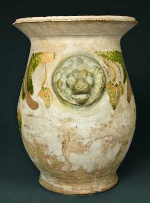 SOLOMON BELL / STRASBURG / Va Redware Lions Head Urn