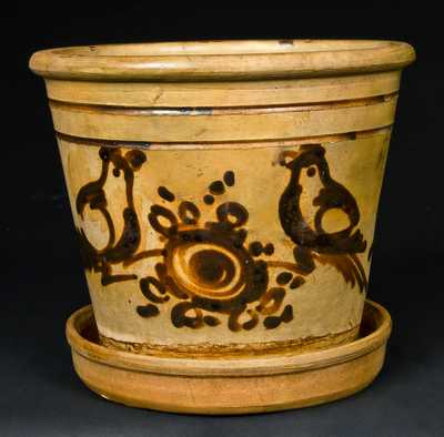 NY State Stoneware Flowerpot with Albany Slip Bird Decoration