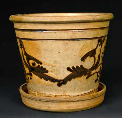 NY State Stoneware Flowerpot with Albany Slip Bird Decoration