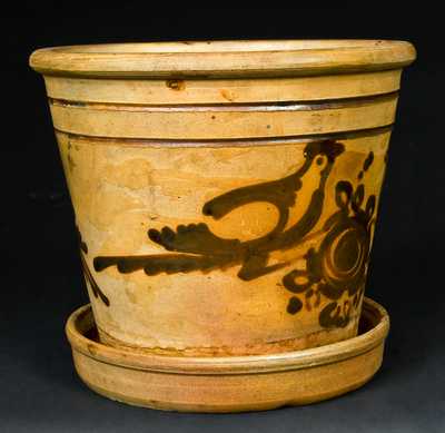 NY State Stoneware Flowerpot with Albany Slip Bird Decoration