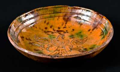 Small Medinger Redware Pie Plate with Patriotic Eagle