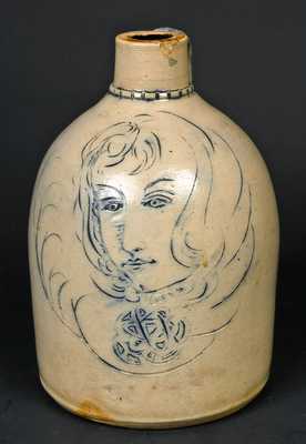 Stoneware Jug with Ornate Incised Decoration of a Woman