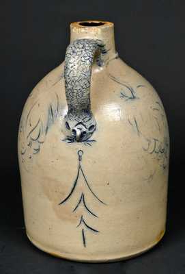 Stoneware Jug with Ornate Incised Decoration of a Woman