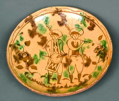 Jacob Medinger Redware Sgraffito Plate with Soldier Design